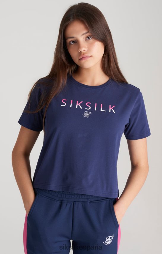 vestir es SikSilk chicas camiseta corta azul marino con logo desgastado 4NP28R325