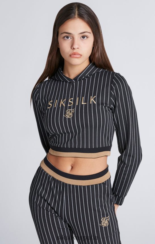 vestir es SikSilk chicas sudadera con capucha corta a rayas de béisbol negra 4NP28R337
