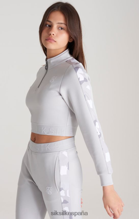 vestir es SikSilk chicas top deportivo con paneles de camuflaje gris 4NP28R338