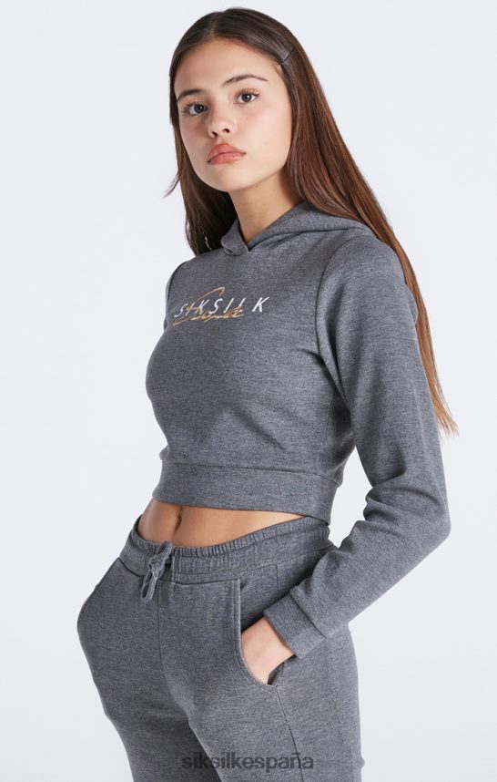 vestir es SikSilk chicas top deportivo gris jaspeado con firma 4NP28R329