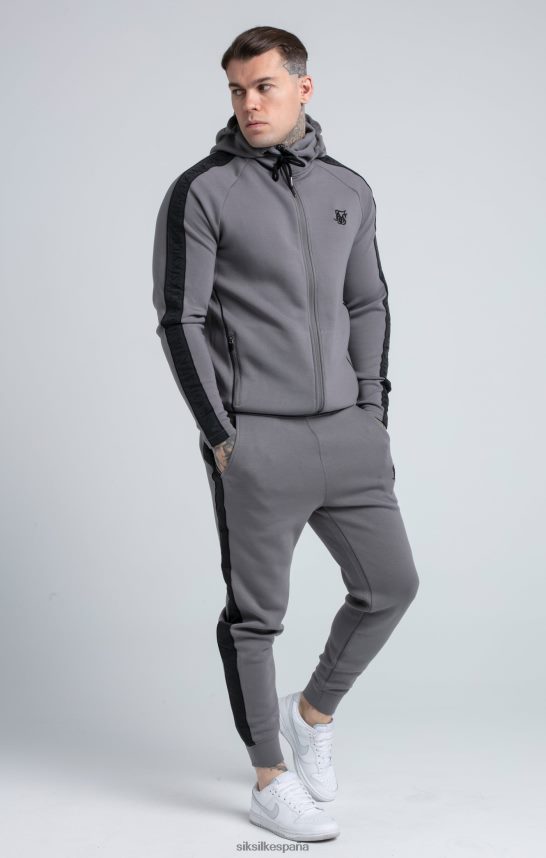 vestir es SikSilk hombres Conjunto de sudadera con capucha y joggers con cremallera y cinta en gris 4NP28R504