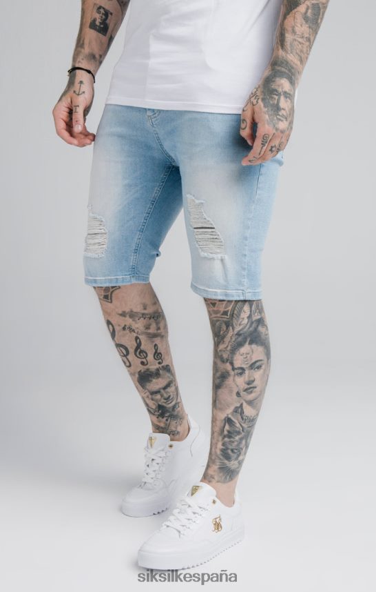 vestir es SikSilk hombres pantalón corto de mezclilla azul desgastado 4NP28R583