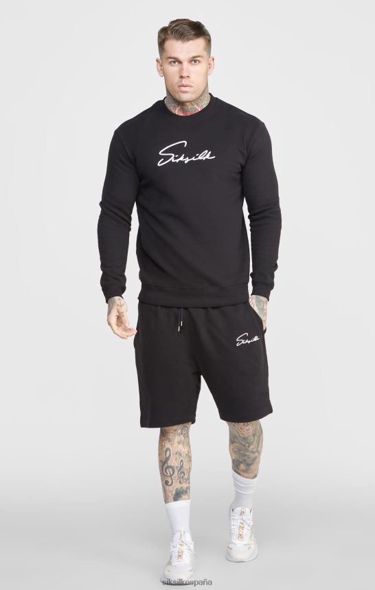 vestir es SikSilk hombres pantalón corto negro con bordado de guiones 4NP28R581