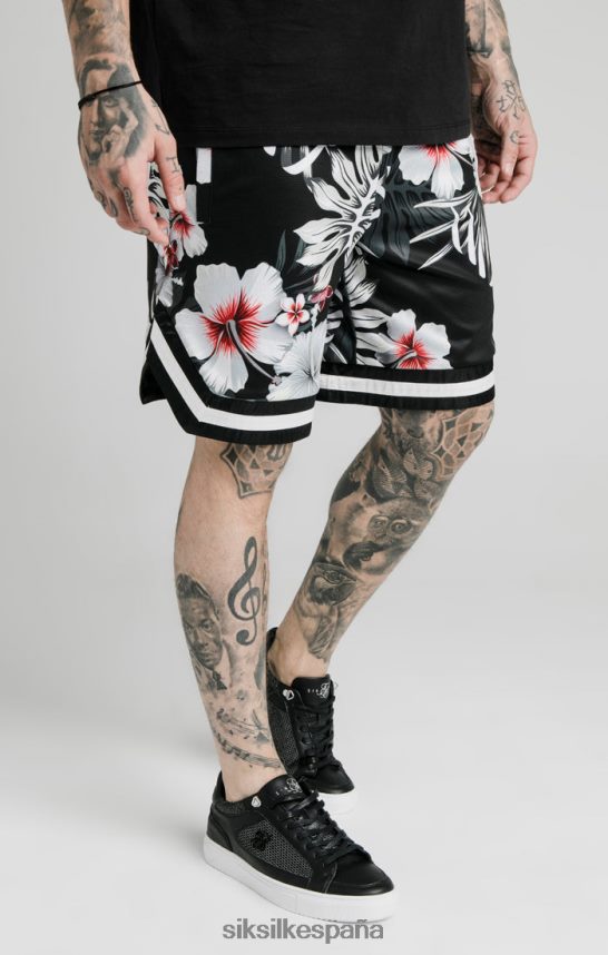vestir es SikSilk hombres pantalones cortos de baloncesto florales - negro 4NP28R591