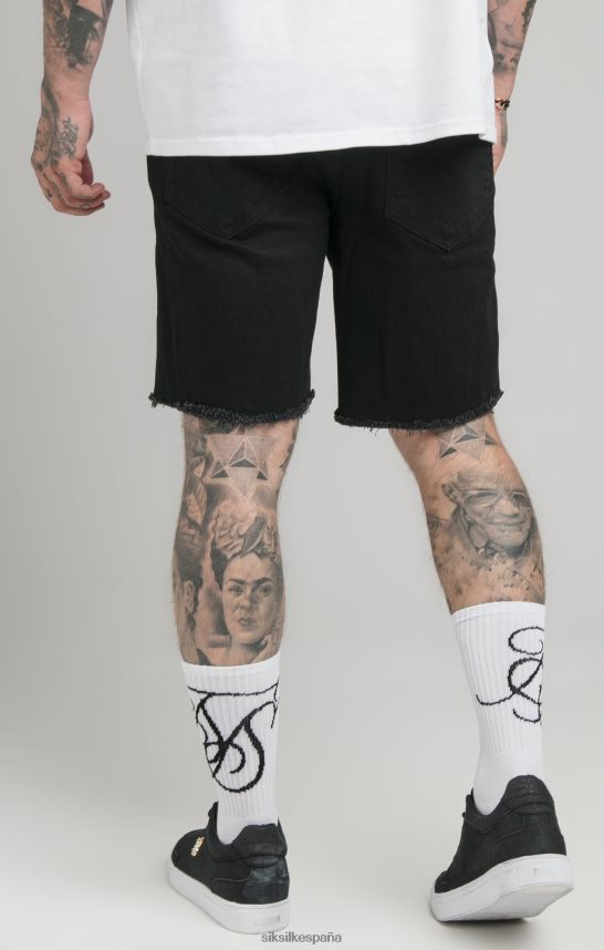 vestir es SikSilk hombres pantalones cortos de mezclilla relajados con dobladillo sin rematar en negro 4NP28R582