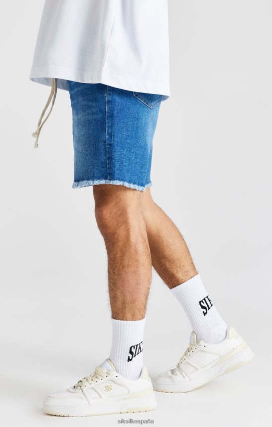 vestir es SikSilk hombres shorts de mezclilla relajados con dobladillo sin rematar en azul 4NP28R587