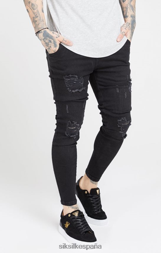 vestir es SikSilk hombres Vaqueros ajustados desgastados esenciales lavados en negro 4NP28R554