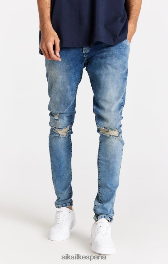 vestir es SikSilk hombres jeans ajustados desgastados azul claro 4NP28R558