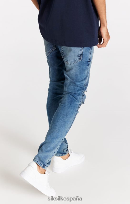 vestir es SikSilk hombres jeans ajustados desgastados azul claro 4NP28R558