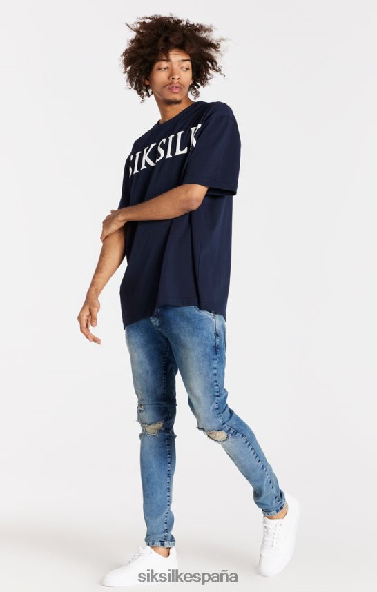 vestir es SikSilk hombres jeans ajustados desgastados azul claro 4NP28R558