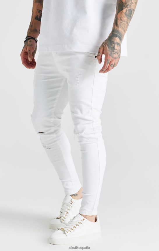 vestir es SikSilk hombres jeans ajustados desgastados esenciales blancos 4NP28R553