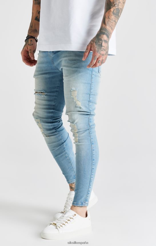 vestir es SikSilk hombres jeans ajustados desgastados esenciales lavados en azul 4NP28R551