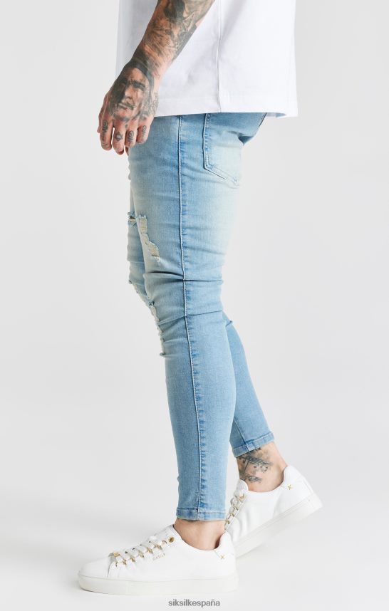 vestir es SikSilk hombres jeans ajustados desgastados esenciales lavados en azul 4NP28R551