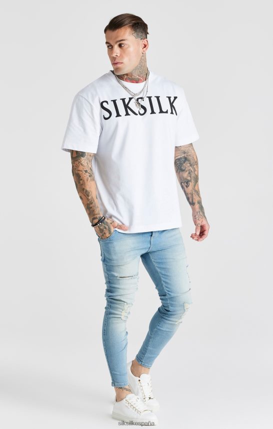vestir es SikSilk hombres jeans ajustados desgastados esenciales lavados en azul 4NP28R551