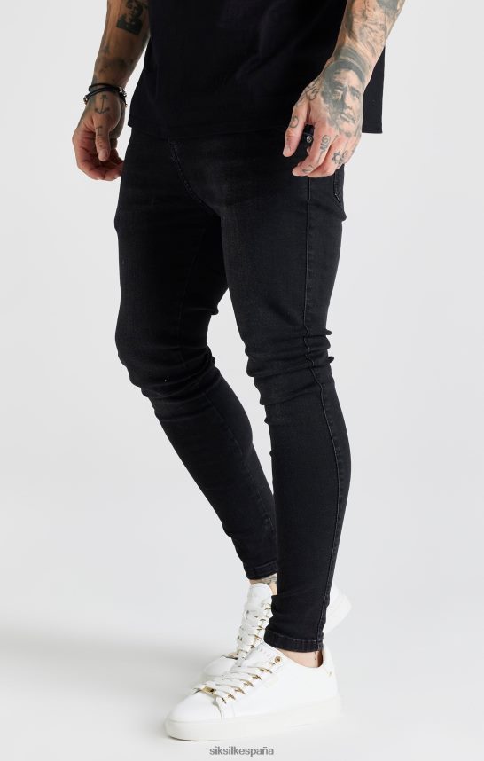 vestir es SikSilk hombres jeans ajustados esenciales lavados negros 4NP28R557