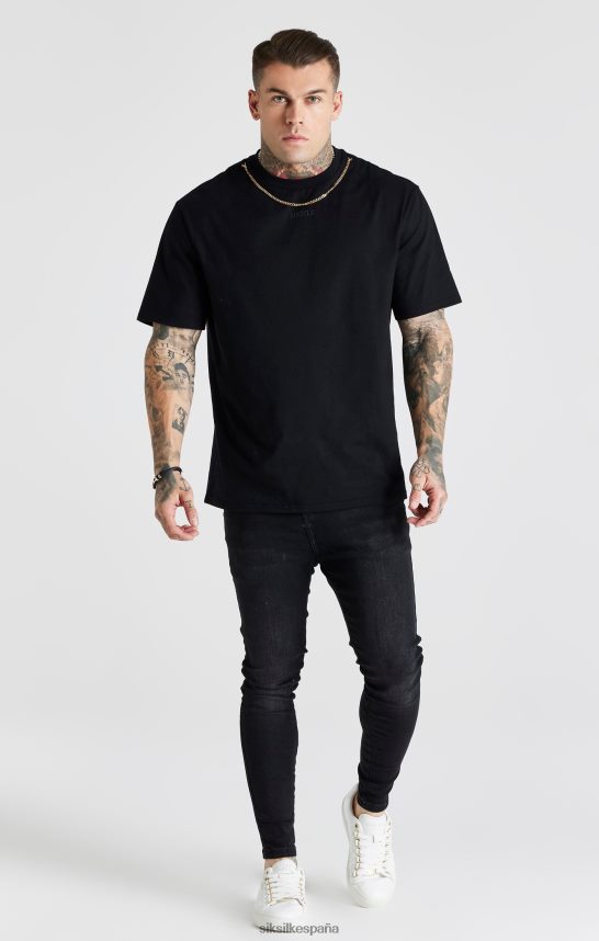 vestir es SikSilk hombres jeans ajustados esenciales lavados negros 4NP28R557