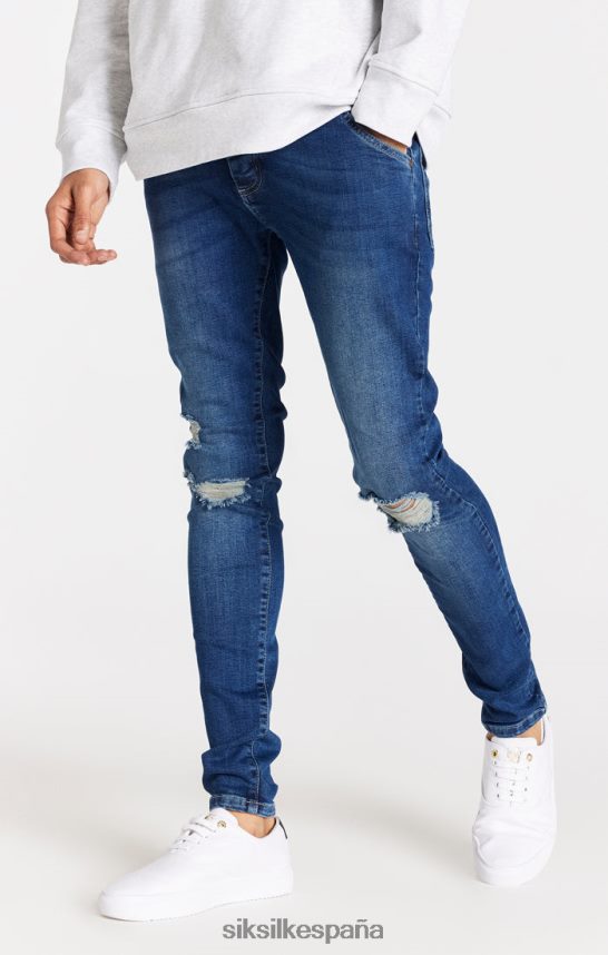 vestir es SikSilk hombres vaqueros azules desgastados y ajustados 4NP28R563