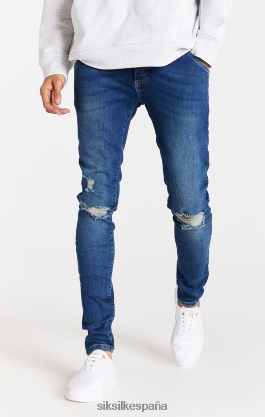 vestir es SikSilk hombres vaqueros azules desgastados y ajustados 4NP28R563