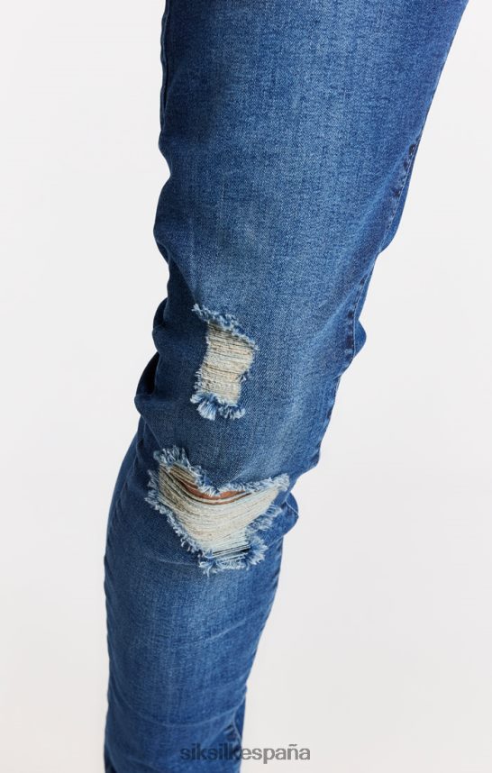 vestir es SikSilk hombres vaqueros azules desgastados y ajustados 4NP28R563