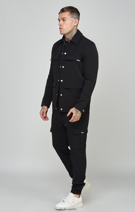 vestir es SikSilk hombres sobrecamisa utilitaria negra 4NP28R464