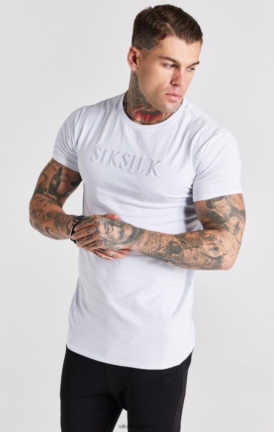 vestir es SikSilk hombres camiseta blanca ajustada con bordado 4NP28R370