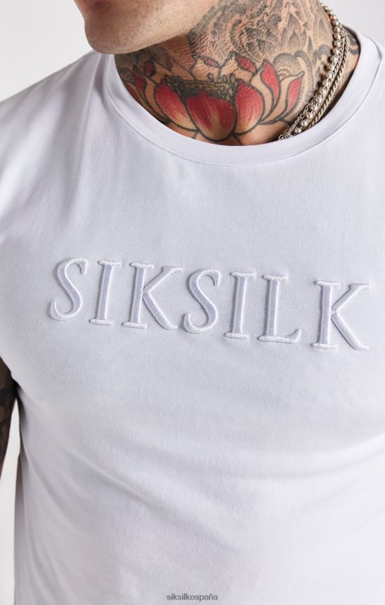 vestir es SikSilk hombres camiseta blanca ajustada con bordado 4NP28R370