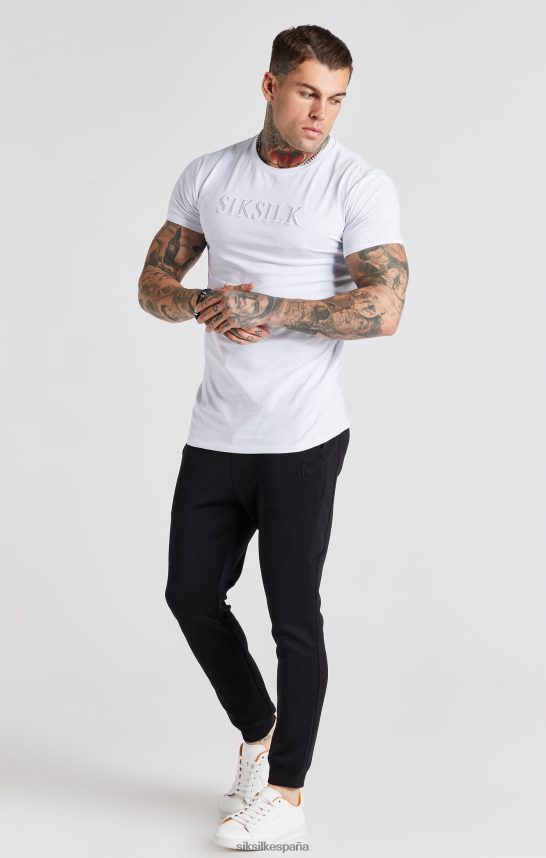 vestir es SikSilk hombres camiseta blanca ajustada con bordado 4NP28R370