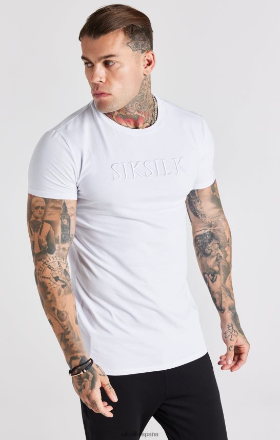 vestir es SikSilk hombres camiseta blanca ajustada con bordado 4NP28R370