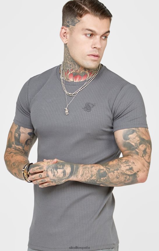 vestir es SikSilk hombres camiseta gris punto canalé 4NP28R374