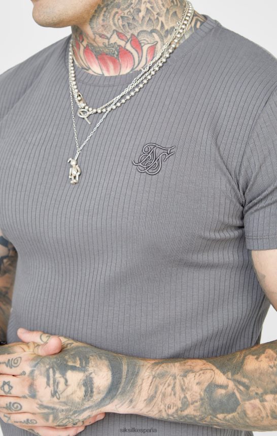 vestir es SikSilk hombres camiseta gris punto canalé 4NP28R374