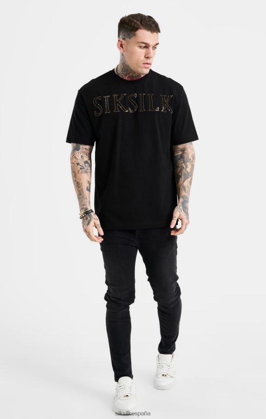 vestir es SikSilk hombres camiseta negra extragrande con logo de strass 4NP28R383