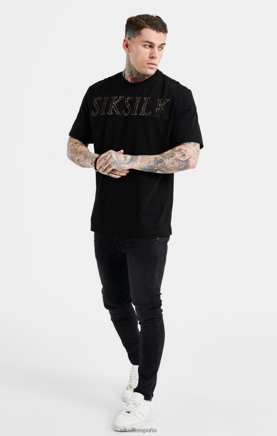 vestir es SikSilk hombres camiseta negra extragrande con logo de strass 4NP28R383