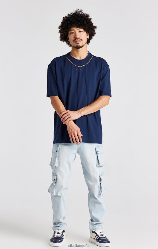 vestir es SikSilk hombres camiseta oversize con cadena azul marino 4NP28R389