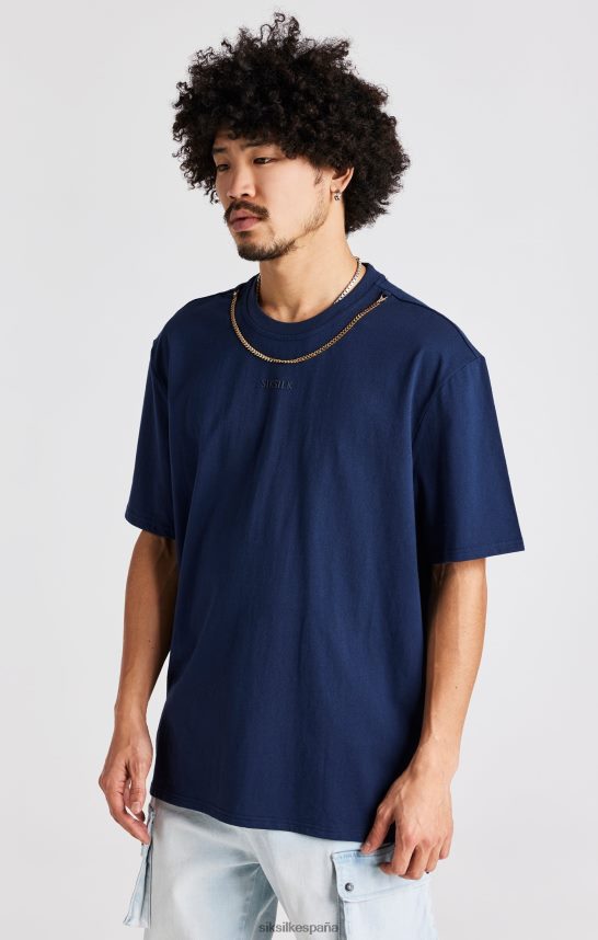 vestir es SikSilk hombres camiseta oversize con cadena azul marino 4NP28R389