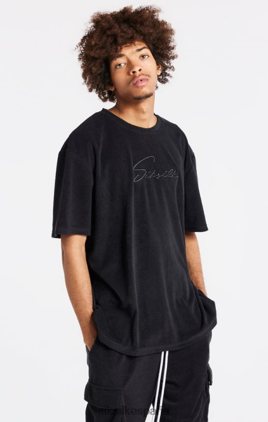 vestir es SikSilk hombres camiseta oversize de toalla negra 4NP28R408