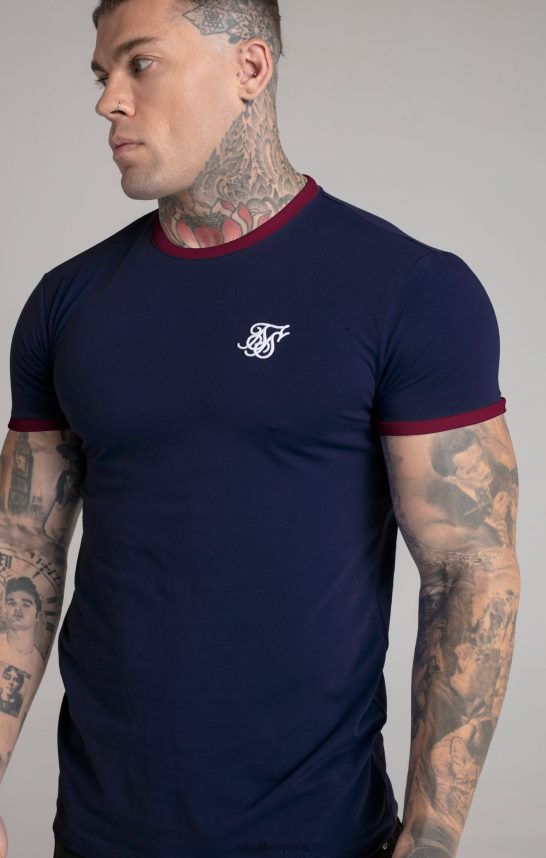 vestir es SikSilk hombres camiseta ringer manga corta azul marino 4NP28R366