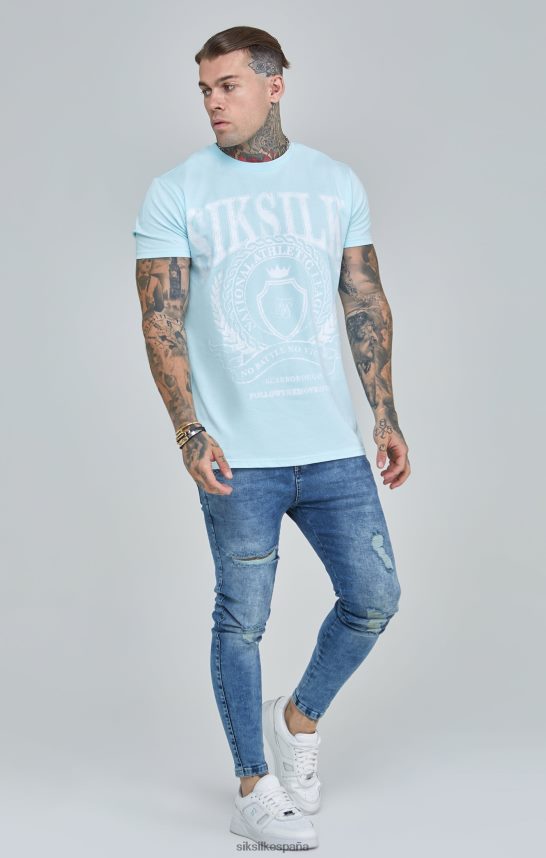 vestir es SikSilk hombres camiseta universitaria azul con corte boxy 4NP28R396