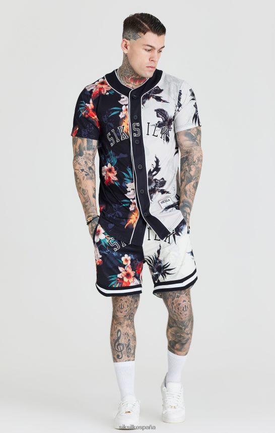 vestir es SikSilk hombres jersey de béisbol con estampado negro y crudo 4NP28R398