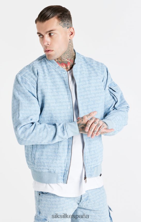 vestir es SikSilk hombres chaqueta bomber de mezclilla azul en jacquard 4NP28R471