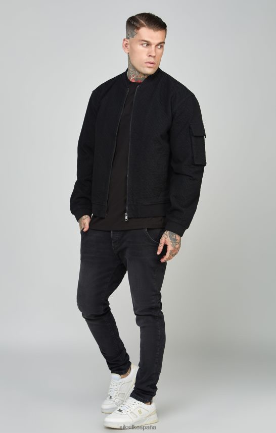 vestir es SikSilk hombres chaqueta bomber de mezclilla negra con logo repetido 4NP28R491