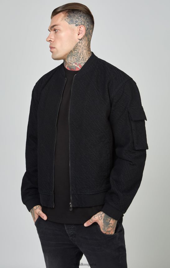 vestir es SikSilk hombres chaqueta bomber de mezclilla negra con logo repetido 4NP28R491