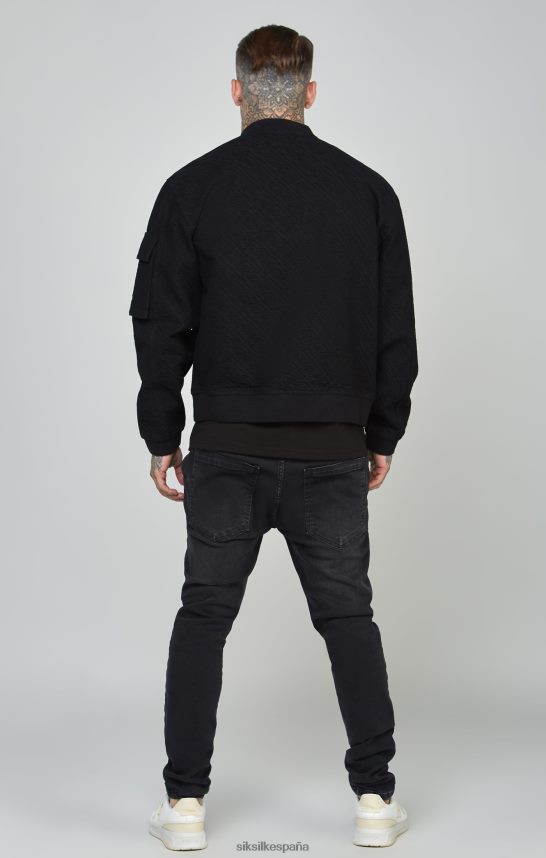 vestir es SikSilk hombres chaqueta bomber de mezclilla negra con logo repetido 4NP28R491
