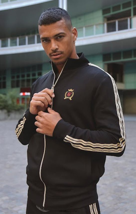vestir es SikSilk hombres chaqueta deportiva negra con escudo y cuello alzado 4NP28R476