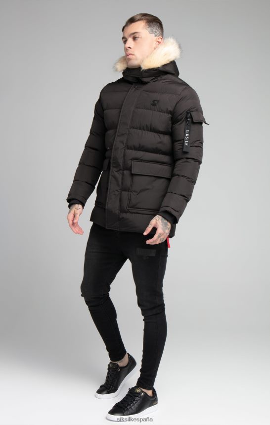 vestir es SikSilk hombres parka de expedición negra 4NP28R493