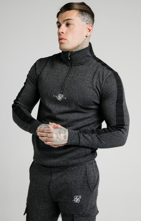 vestir es SikSilk hombres Sudadera con capucha y cremallera de un cuarto a cuadros tonales - gris 4NP28R450
