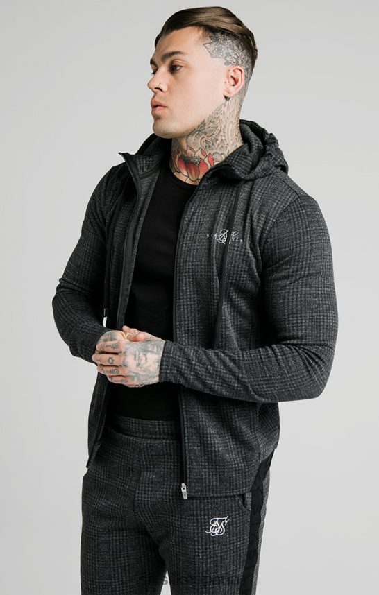 vestir es SikSilk hombres Sudadera con capucha y cremallera tonal Check Agility - Gris 4NP28R451