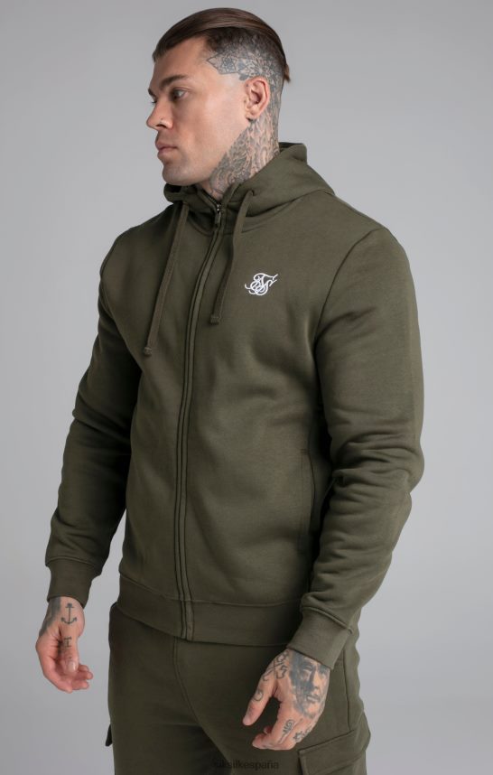 vestir es SikSilk hombres sudadera con capucha caqui esencial con cremallera y embudo 4NP28R423
