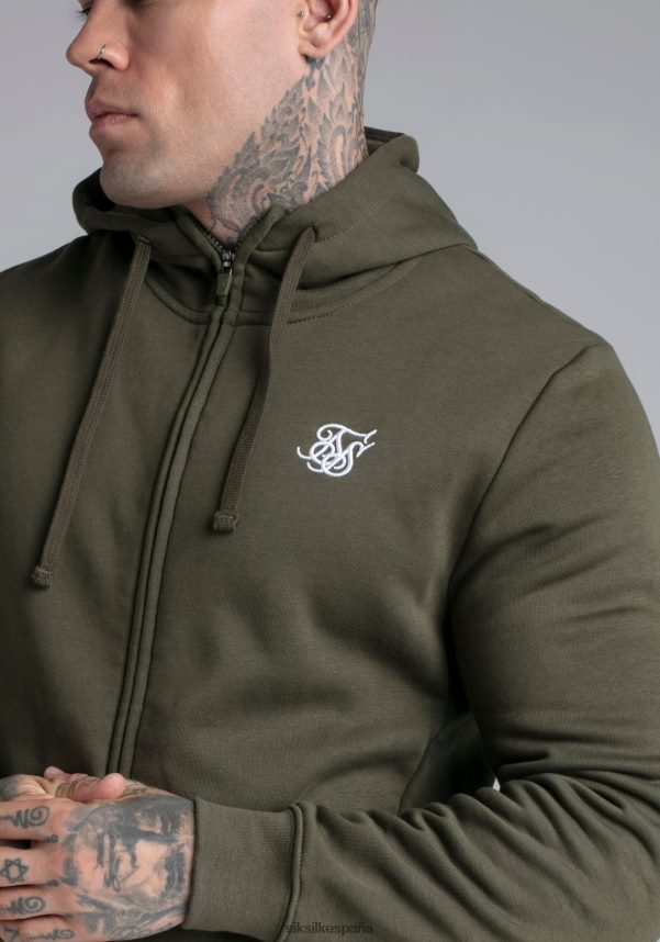 vestir es SikSilk hombres sudadera con capucha caqui esencial con cremallera y embudo 4NP28R423