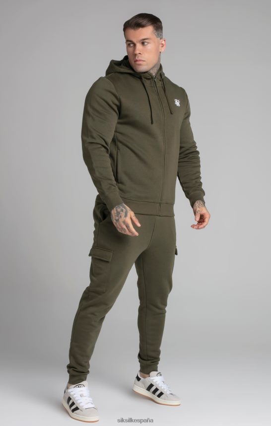 vestir es SikSilk hombres sudadera con capucha caqui esencial con cremallera y embudo 4NP28R423