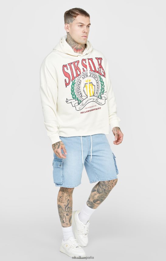 vestir es SikSilk hombres sudadera con capucha extragrande y estampado de aniversario universitario en color crudo 4NP28R419